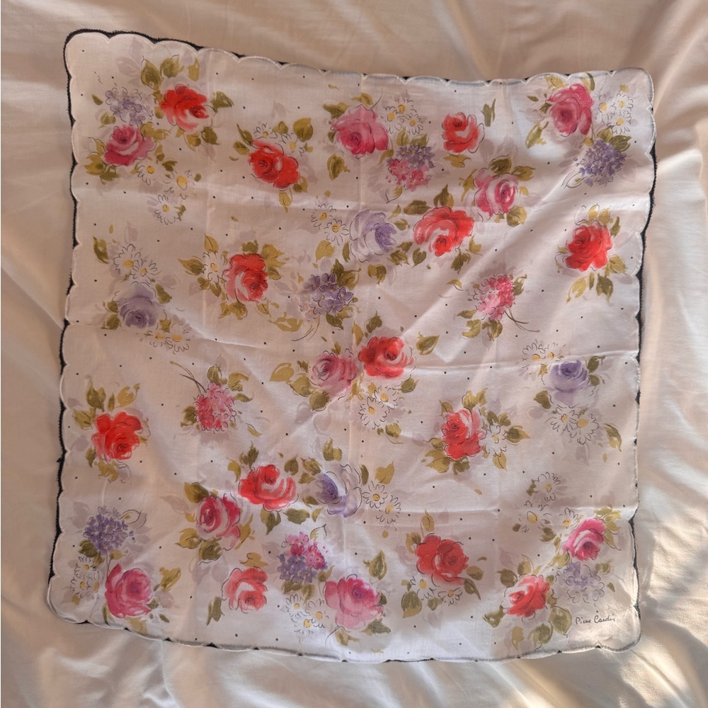 Pierre Cardin Floral Handkerchief with black scalloped edges